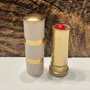 Vintage Chestnut Red Lipstick, Cara Nome Lipstick, Gold White Lipstick Case, Red Lipstick, Striped Geometric Lipstick, Vintage Vanity