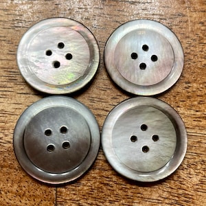 Lot of 4 Grey MOP Vintage Buttons, Grey Mother of Pearl Buttons, Four Hole Buttons, Circle Buttons, Lot of Buttons, 1960&#39;s Button