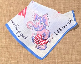 Vintage Eddy Elephant Handkerchief: Nursery Quilt Square