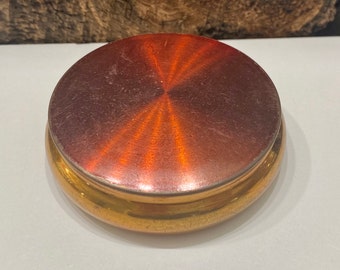 Vintage Gold Tone Powder Compact: Red Mirrored Makeup Compact