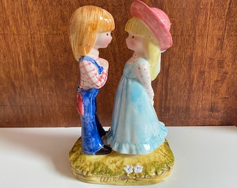 Vintage 1975 Schmid Figurine: Country Girl and Boy Decor