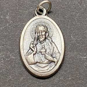 Vintage Sacred Heart Jesus Religious Medal, Vintage Jesus Pendant, Catholic Pendant, Our Lady of Mt Carmel on the Reverse