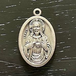 Vintage Sacred Heart Jesus Religious Medal, Vintage Jesus Pendant, Catholic Pendant, Our Lady of Mt Carmel on the Reverse, Made in Italy