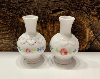 Vintage Mini Porcelain Vase Set: Floral Vanity Decor