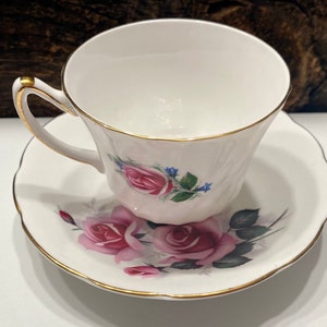 Vintage Rose Teacup and Saucer Set, Royal Sutherland Teacup and Saucer, Rose Teacup and Saucer, Bone China Teacup, Made in Staffordshire