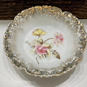 Plato Antiguo De Dresde, Plato De Flores, Cuenco De Nuez Antiguo, Tazón De Vanidad Antiguo, Plato De Vanidad, Plato Vintage Alemania