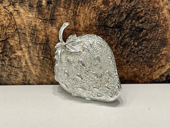 Vintage Silver Strawberry Brooch by Sarah Coventr… - image 1