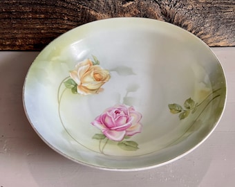 Vintage R. S. Prussia Floral Bowl: Pink & Yellow Roses, Made in Germany