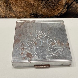 Vintage Bourjois Compact, Silver Tone Metal Compact, Evening in Paris Compact, Floral Compact, Ribbed Square Compact, Vintage Vanity Compact