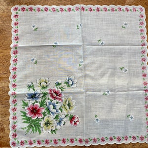 Vintage Pink Floral Handkerchief, White, Green, Blue, Yellow and Pink ...