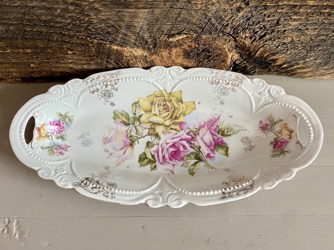 Vintage Vanity Dish Oval Vanity Dish Floral Vanity Dish Etsy