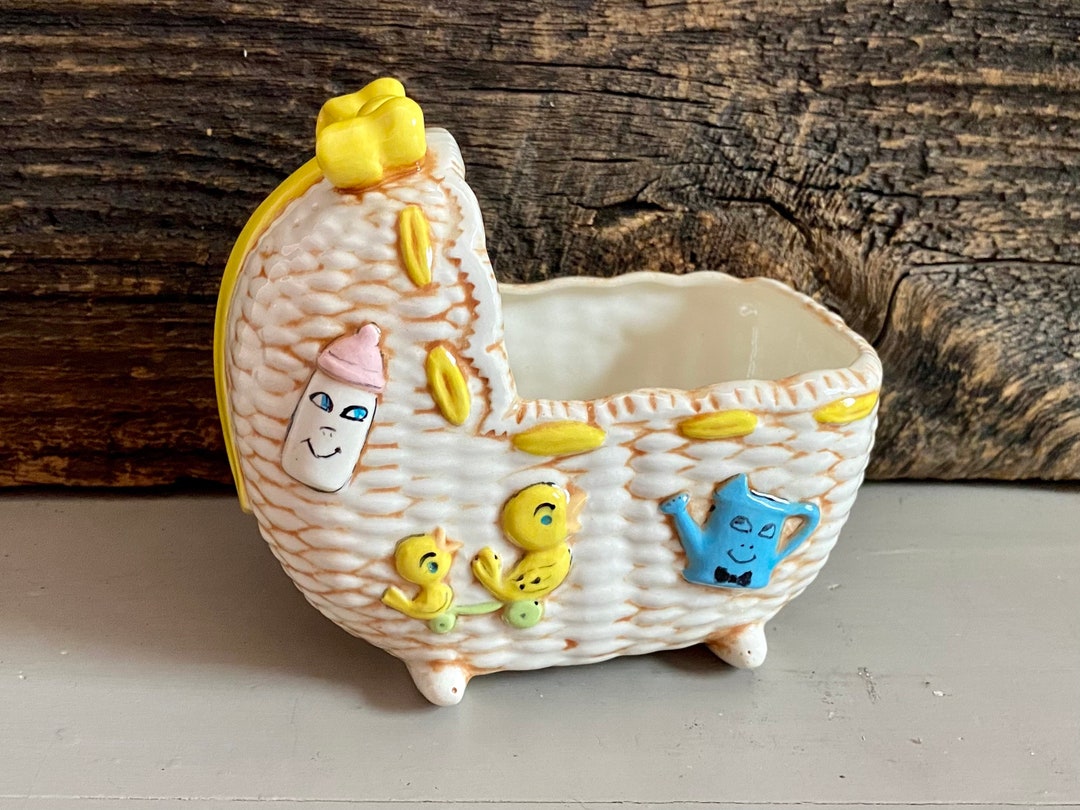 Vintage Baby Planter, Pink Baby Crib Planter, Baby Themed Planter
