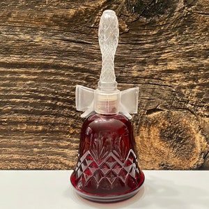 Vintage Perfume Bottle, Avon Perfume Bottle, Bell with Bow Perfume Bottle, Red Perfume Bottle with White Stopper, Christmas Perfume