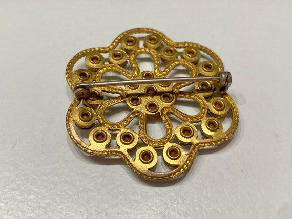 Vintage Gold Floral Brooch, Gold and Clear Rhines… - image 6