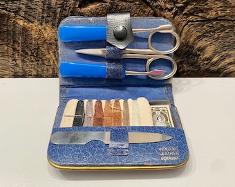 Vintage Leather Sewing Kit: Mini Travel Set, Made in Germany