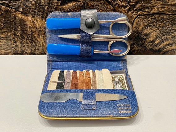 Vintage Leather Sewing Kit: Mini Travel Set, Made in Germany