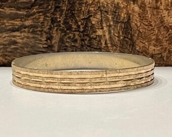 Vintage Gold Tone Cuff Bracelet: Engraved Metal Bangle