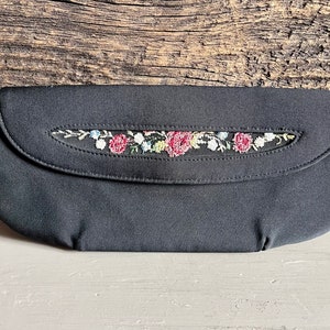 Vintage Schwarze Abendtasche, bestickte Florale Tasche, majestätische Abendtasche, Blumen Geldbörse, schwarze Stofftasche, schwarze Clutch, PartyPurse