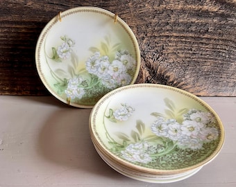 Vintage RS Germany Porcelain Plates: Yellow Floral & Gold Trim, Set of 6