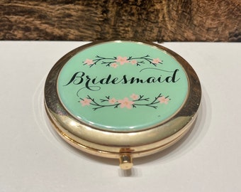 Vintage Bridesmaid Compact: Gold Tone, Floral Design, Double Mirror