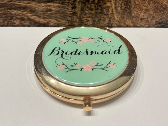 Vintage Bridesmaid Compact, Gold Tone Metal Compa… - image 1