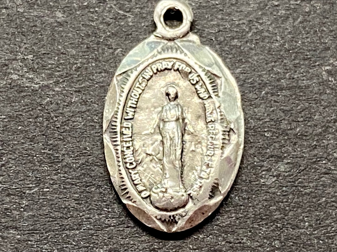 Vintage Sterling Silver Miraculous Mary Medal: Small Catholic Pendant ...
