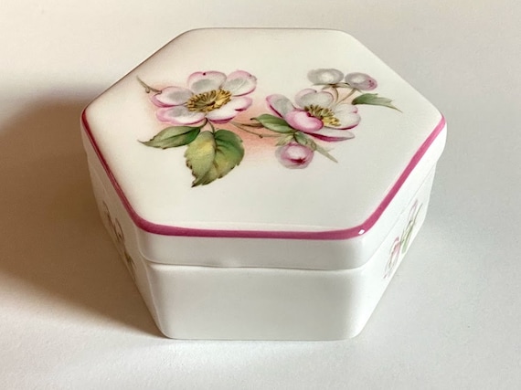 Vintage Floral Coalport Trinket Box, Blossom Time… - image 1
