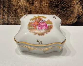 Vintage Limoges Trinket Dish: French Porcelain Courting Scene