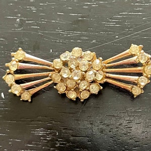 Vintage Gold Brooch, Gold and Clear Rhinestone and Gold Metal Brooch, Vintage Bow Brooch, Vintage Rhinestone Brooch