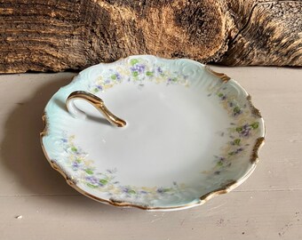 Vintage Lefton China Ring Dish: Teal Floral Vanity Decor