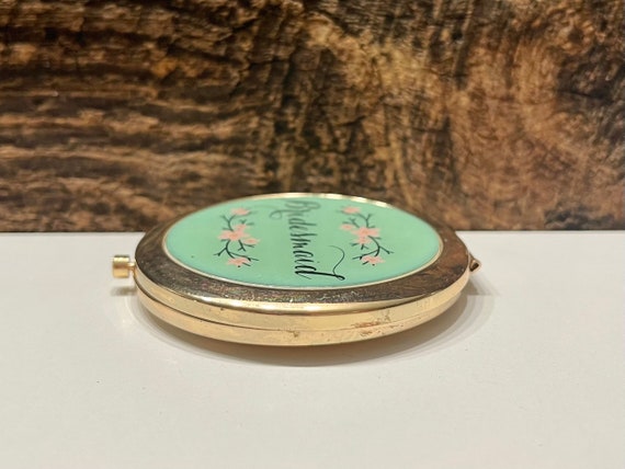 Vintage Bridesmaid Compact, Gold Tone Metal Compa… - image 5