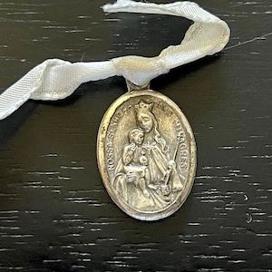 Vintage Our Lady of Mt Carmel Religious Medal, Nossa Senhora dos Milagres, Vintage Pendant, Sacred Heart of Jesus, Catholic Pendant, Italy