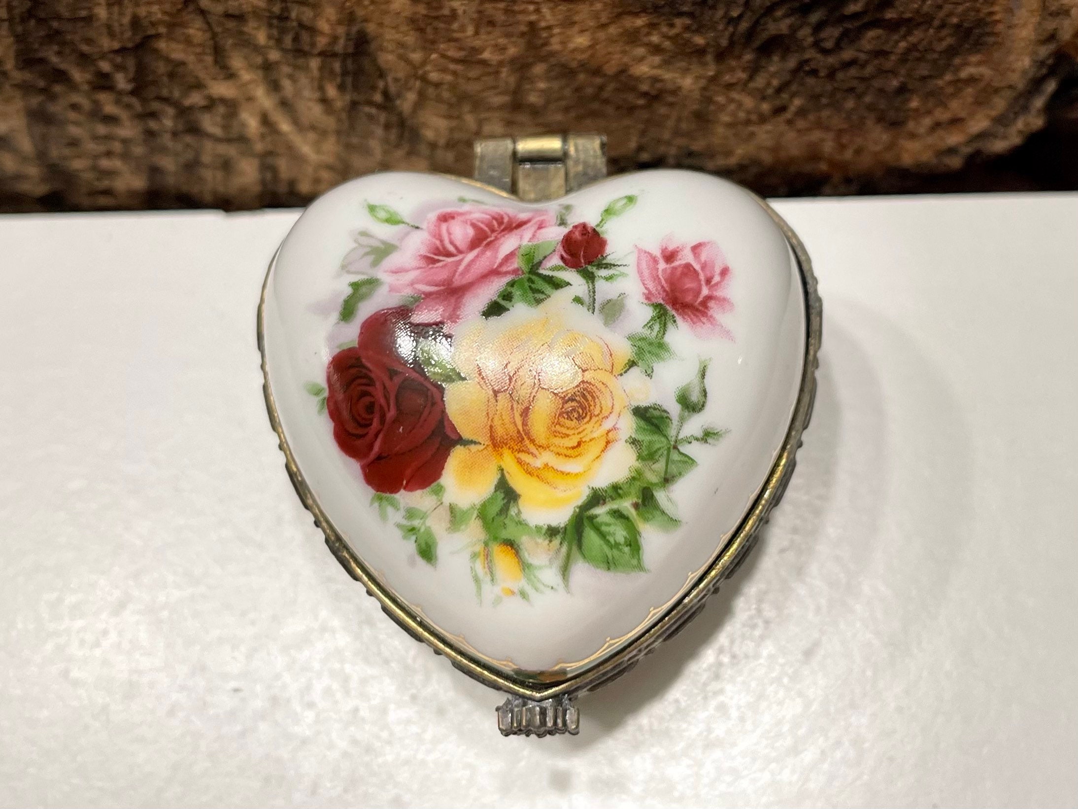 Vintage Floral Heart Trinket Box Porcelain Hand Painted | Etsy