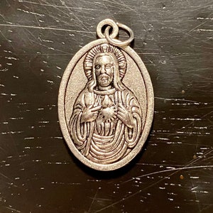 Vintage Sacred Heart Jesus Religious Medal, Vintage Jesus Pendant, Catholic Pendant, Our Lady of Mt Carmel on the Reverse