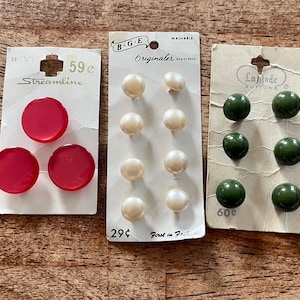 Vintage Lot of Buttons, GE Faux Pearl Buttons, Streamline Pink Buttons, La Mode Green Buttons, Unused Buttons on Sheet, Vintage Buttons