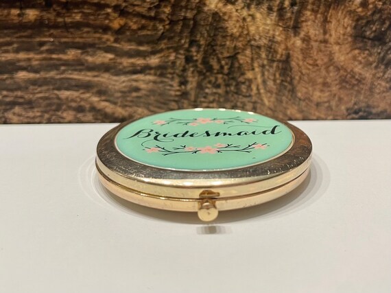 Vintage Bridesmaid Compact, Gold Tone Metal Compa… - image 4