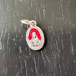 Vintage Tiny Enamel Sacred Heart Jesus Religious Medal, Vintage Jesus Pendant, Catholic Pendant, Our Lady of Mt Carmel on the Reverse