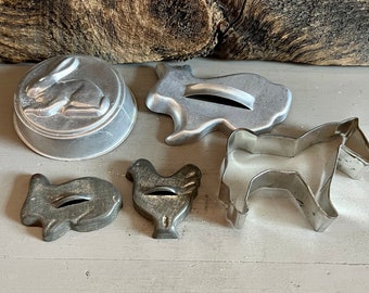 Vintage Farm Animal Cookie Cutters: Metal Rabbit, Chicken, Horse Set