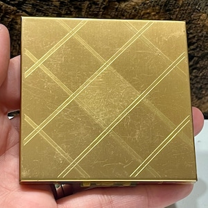 Vintage Elgin American Compact, Square Compact, Geometric Compact Gold Tone Metal Compact, Compact with Powder, Vintage Vanity