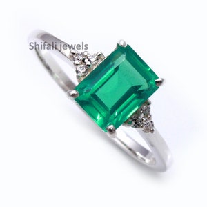 Lab Emerald Ring: Octagon CZ, 925 Sterling Silver, Minimalist Stacking Ring
