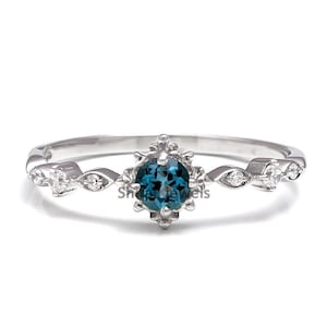 Sterling Silver London Blue Topaz Ring: Art Deco Promise Ring