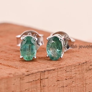 Emerald Earrings For Women In Sterling Silver, May Birthstone Earrings ,Emerald Stud, Gift for her