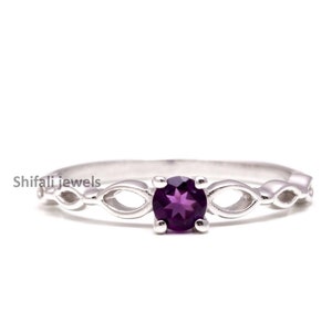 Dainty Amethyst Ring: 925 Sterling Silver Stacking Jewelry