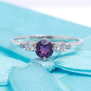Natural Amethyst Sterling Silver Ring: Minimalist Stackable Band