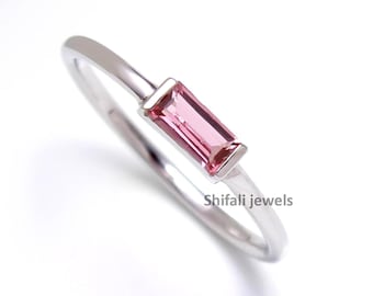 Natural Pink Tourmaline Ring in Sterling Silver, Minimalist Tourmaline Ring , Dainty Tourmaline Ring,Unique Engagement Ring  , Gifts For Her
