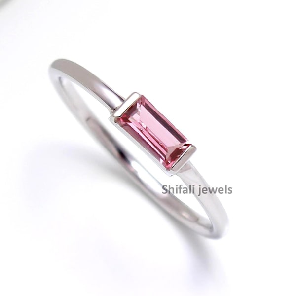 Natural Pink Tourmaline Ring in Sterling Silver, Minimalist Tourmaline Ring , Dainty Tourmaline Ring,Unique Engagement Ring  , Gifts For Her