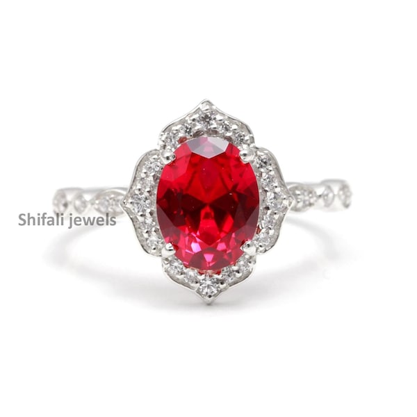 Ruby Ring (lab ruby )for women .Ring jewelry from India/ Silver ring/Ruby Wedding Ring/handmade jewellery/ Unique Engagement Ring