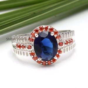 Oval Cut blue sapphire ring For Men/ Dainty Sapphire Ring/ Sapphire ring/Silver ring /Stackable Ring /Perfect Gift For Father.