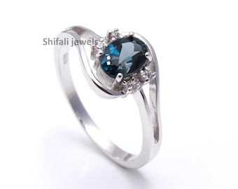 London Blue Topaz Ring: Sterling Silver Promise Ring, November Birthstone
