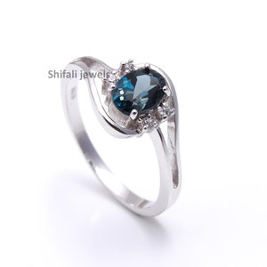 London Blue Topaz Ring: Sterling Silver Promise Ring, November Birthstone